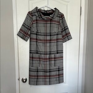 Trina Turk Black White & Red Plaid Midi Shift Dress